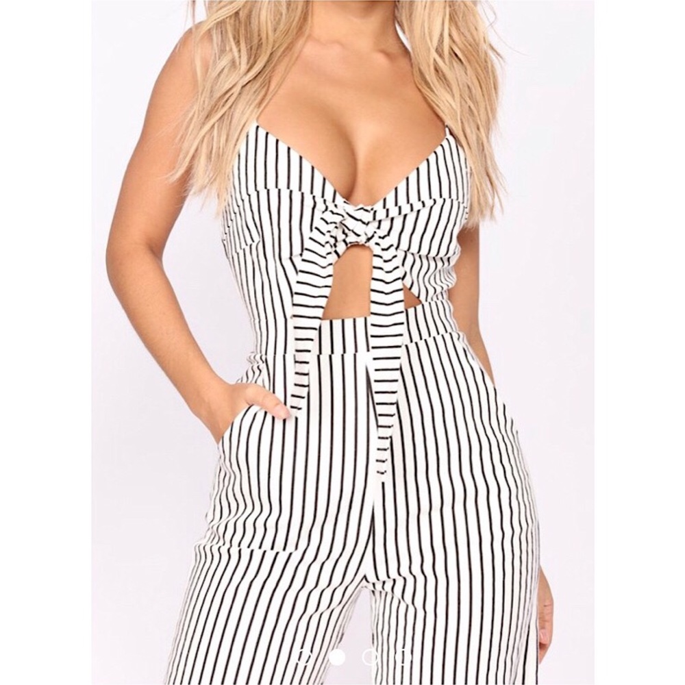 White & Navy Striped Jumpsuit